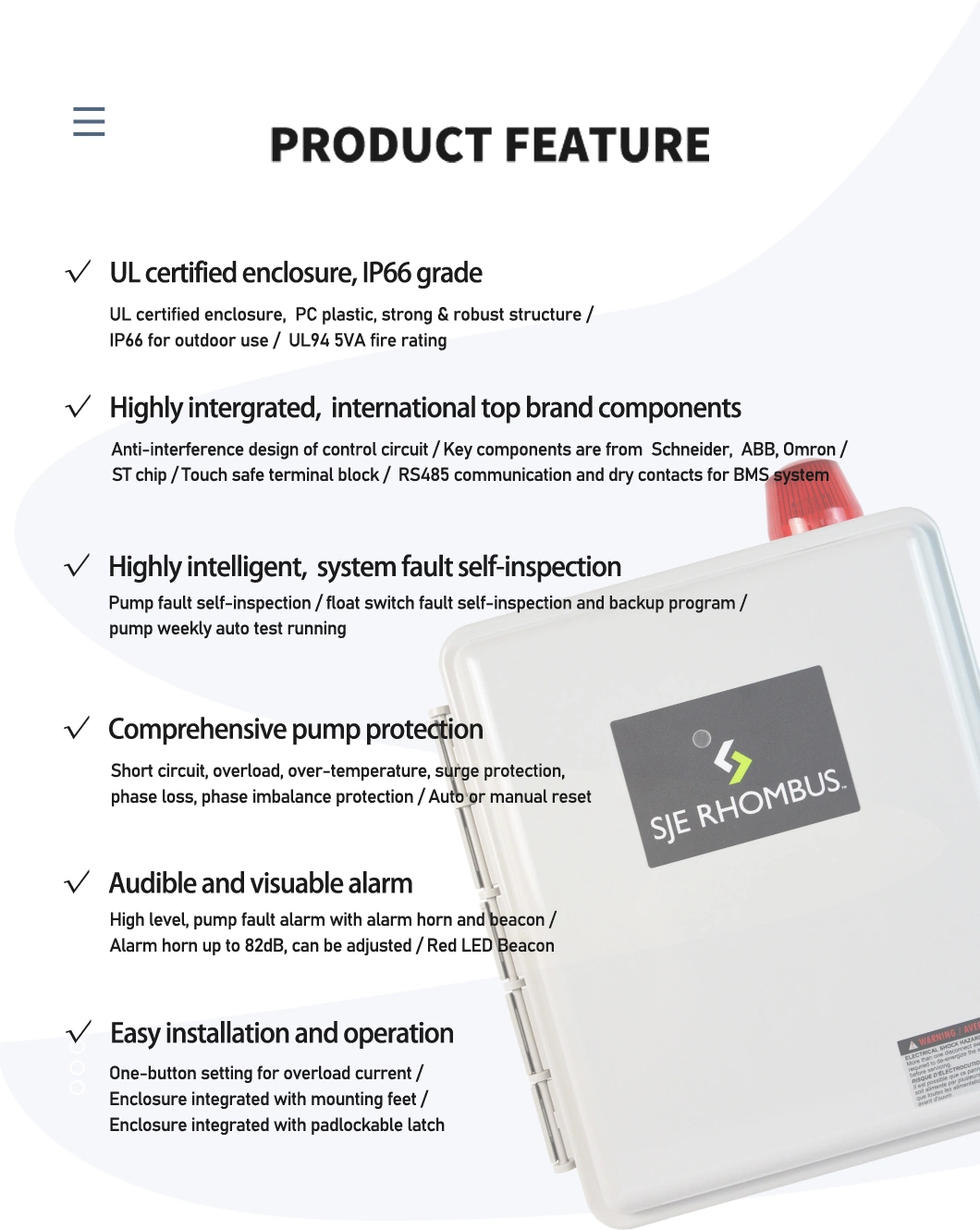 Lifting Pump System Controller, Three Phase Simplex Pump Control, 380VAC, Easy Operation and Installation, Reliable and Stable Controller